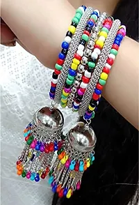 Vembley Combo of 2 Classic Silver Bangle Bracelet with Hanging multicolor Beads Jhumki for Women and Girls-thumb2