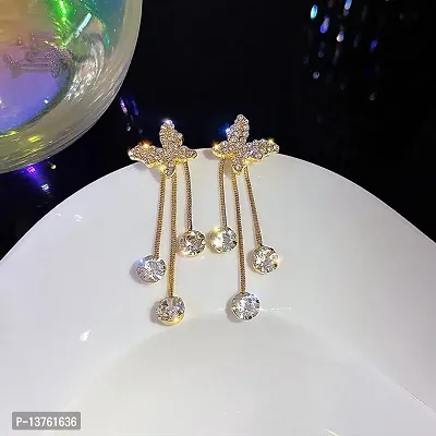 Vembley Korean Studded Tassels Butterfly Drop Earrings For Girls And Women-thumb5