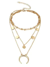 Vembley Combo of 2 Attractive Gold Plated Layered Heart Lock and Half Moon Pendant Necklace For Women and Girls-thumb4