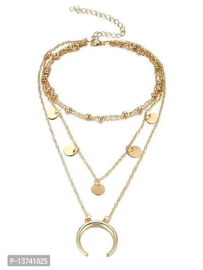 Vembley Combo of 2 Attractive Gold Plated Layered Heart Lock and Half Moon Pendant Necklace For Women and Girls-thumb5
