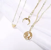Vembley Pack Of 2 Charming Gold Plated Triple Layered Stars Half Moon and Earth Pendant Necklace for Women and Girls-thumb1