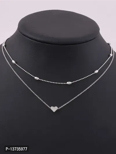 Vembley Charming Silver Plated Double Layered Beads and Pearl Drop Pendant Necklace For Women and Girls-thumb3