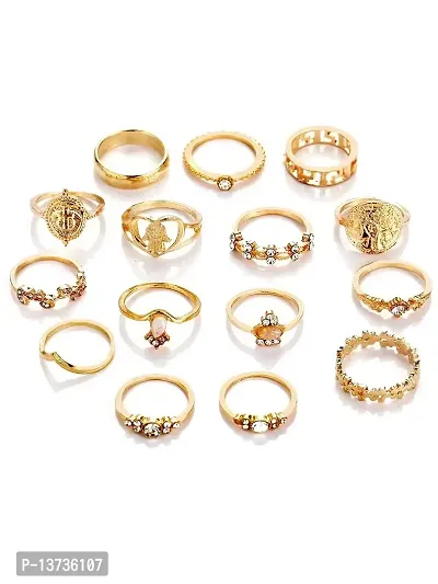 Vembley Gold Plated 15 Piece Multi Design Ring Set For Women and Girls.-thumb0