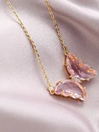 Vembley Lavish Pink Crystal Butterfly Pendant Necklace-thumb1