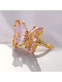 Vembley Stylish Gold Plated Pink Crystal Butterfly Ring for Women and Girls-thumb3