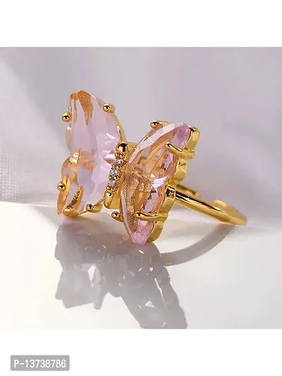 Vembley Stylish Gold Plated Pink Crystal Butterfly Ring for Women and Girls-thumb4