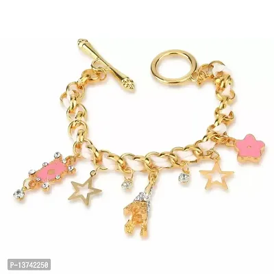 Vembley White Studded Eiffel Tower Star Charms Adjustable Bracelet For Women And Girls