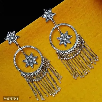 Vembley Oxidised Silver Moon Star Chandelier Chandbali Large Long Traditional Earring For Women and Girls-thumb5