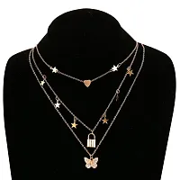 Vembley Stunning Gold Plated Triple Layered Butterfly and Heart Necklace for Women and Girls-thumb4