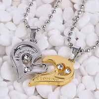 Vembley 2 Pcs Golden-Silver Heart I Love You Couple Pendant Necklace For Men And Women-thumb4