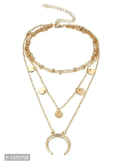 Vembley Combo of 2 Attractive Gold Plated Layered Heart Lock and Half Moon Pendant Necklace-thumb5