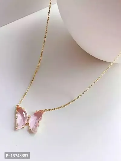 Vembley Lavish Pink Crystal Butterfly Pendant Necklace-thumb4