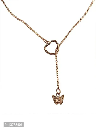 Vembley Gorgeous Gold Plated Heart and Butterfly Y Shaped Necklace