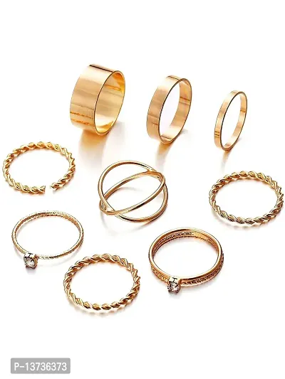 Vembley Gold Plated 9 Piece Multi Designs Ring Set For Women and Girls.-thumb0