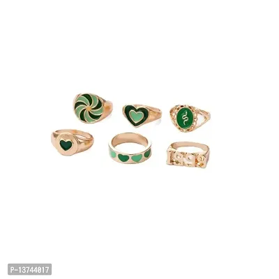 Vembley Green 6 Pcs Dripping Oil Love 1999 Feelings Ring Set For Women and Girls