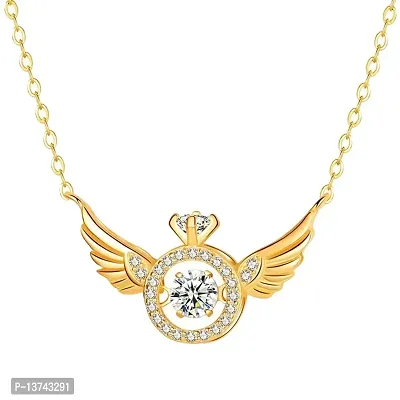 Vembley Angel Wings Pendant With Golden Chain Necklace For Girls And Women