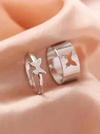 Vembley Stunning Silver Butterfly Couple Ring for Engagement Matching Wrap Finger Ring for Women and Men-thumb2