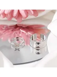 Vembley Combo of 2 Stunning Silver Plated Butterfly Couple Ring For Men and Women-thumb2