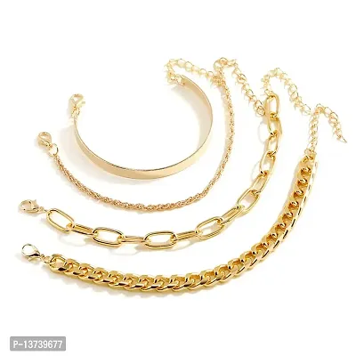 Vembley Combo of 4 Gold Plated Chain Linked Chunky Bracelets For Women And Girls-thumb0