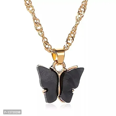 Vembley Pretty Gold Plated Black Butterfly Pendant Necklace for Women and Girls