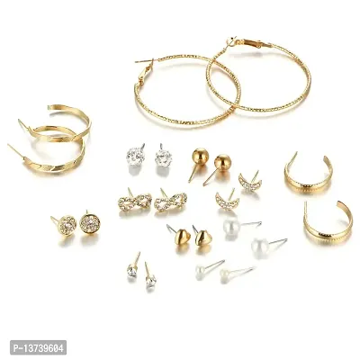 Vembley Stunning Combo of 12 pair Pearl Stone Stud and Hoop Earrings for Women and Girls