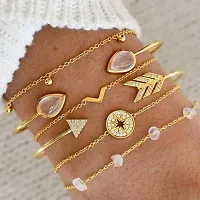 Vembley Combo of 6 Gold Plated Star Arrow Crystal Charm Bracelet For Women And Girls-thumb1