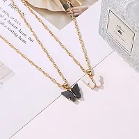 Vembley Pretty Gold Plated Black Butterfly Pendant Necklace for Women and Girls-thumb3