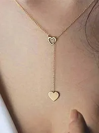 Vembley Pack Of 2 Stunning Gold Plated Y-Shaped Drop Heart and Moon Dropping Pendant Necklace For Women and Girls-thumb2