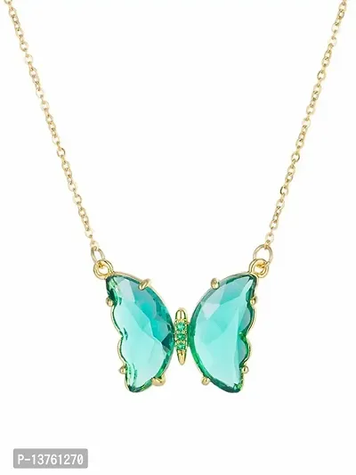 Vembley Lavish Blue Crystal Butterfly Pendant Necklace
