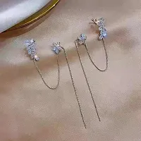 Vembley Korean Silver-plated Floral Zircon Studded Ear Cuff Threader Earrings For Women And Girls 2Pcs/Set-thumb2