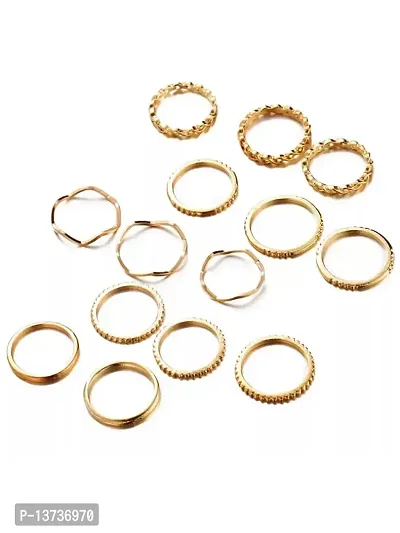 Vembley Gold Plated 14 Piece Plain Chain Ring Set For Women and Girls.