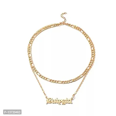 Vembley Stunning Gold Plated Double Layered Babygirl Alphabet Word Pendant Necklace for Women and Girls