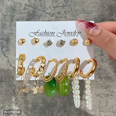 Vembley Fashion Pearl Studs and Hoop Earrings 9 Pair Combo for Women and Girls-thumb3