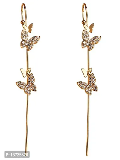 Vembley Pair Of 2 Gold Plated Stylish Zircon Studded Butterfly Ear Cuff for Women  Girls