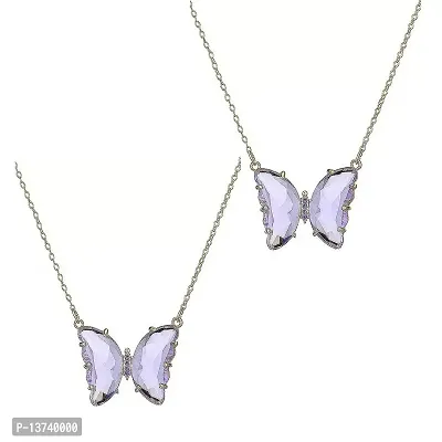 Vembley Combo Of 2 Lovely Gold Plated Purple Crystal Butterfly Pendant Necklace For Women and Girls