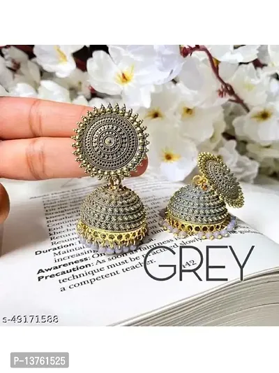 Vembley Combo of 2 Traditional Grey Pearls Drop Dome Shape Jhumki Earrings For Women and Girls-thumb2