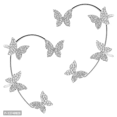 Vembley Stylish Korean Silver Butterfly Ear Crawler Cuff Earrings For Women And Girls 2Pcs/Set