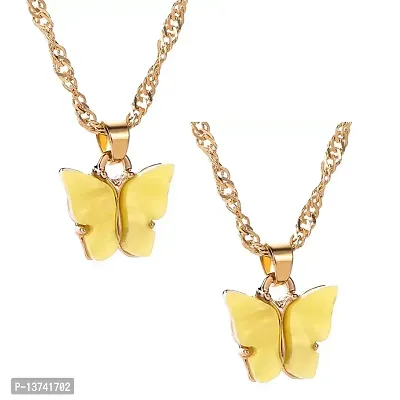 Vembley Combo of 2 Stunning Gold Plated Yellow Mariposa Pendant Necklace for Women and Girls