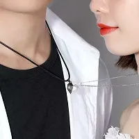 Vembley 2 Pcs Black-Silver Magnet Heart Couple Pendant Necklace For Men And Women-thumb1