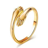 Elegant Stainless Steel Golden Cuddle Hug Ring For Girls And Women-thumb4