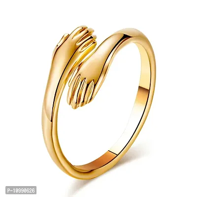 Elegant Stainless Steel Golden Cuddle Hug Ring For Girls And Women-thumb5