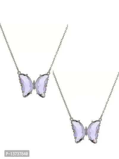 Vembley Combo Of 2 Lovely Gold Plated Purple Crystal Butterfly Pendant Necklace For Women and Girls