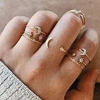 Gold Plated Seven Piece Moon Star Ring Set For Women and Girls.-thumb1