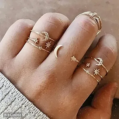Gold Plated Seven Piece Moon Star Ring Set For Women and Girls.-thumb2