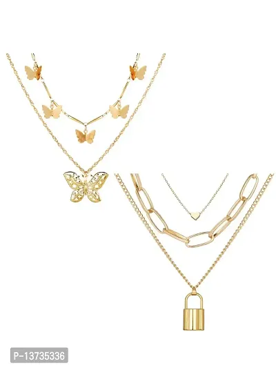 Vembley Gorgeous Gold Plated Double Layered Earth World Pendant Necklace For Women and Girls-thumb0