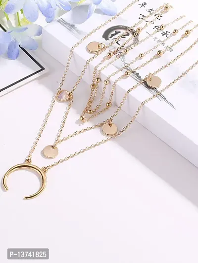Vembley Combo of 2 Attractive Gold Plated Layered Heart Lock and Half Moon Pendant Necklace For Women and Girls-thumb4