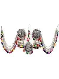 Vembley Stylish Multi Color Beads Bahubali Jhumka Earrings With Maang Tikka Set For Women and Girls-thumb3