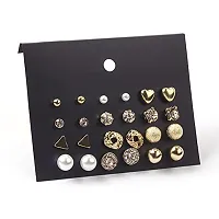 Vembley Combo Of 12 Pair Golden Studded Pearl Stud Earrings For Women and Girls-thumb1