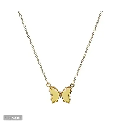 Vembley Lavish Yellow Crystal Butterfly Pendant Necklace-thumb0