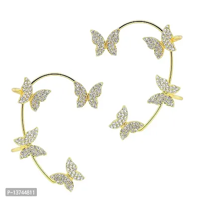 Vembley Stylish Korean Golden Butterfly Ear Crawler Cuff Earrings For Women And Girls 2Pcs/Set